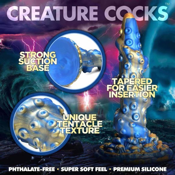 Creature Cocks Kraken - spiralformet blekksprutdildo - 21cm (gull-blå)