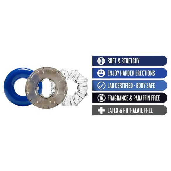 Stay Hard - variert penisring sett - 3 stk (fargerik)