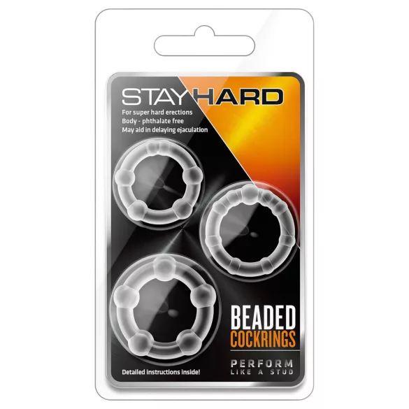 Stay Hard - variert penisring-sett - 3 stk (gjennomsiktig)