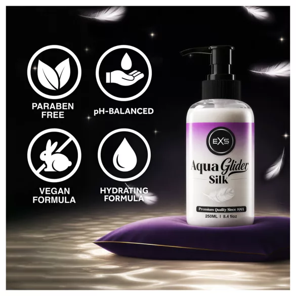 EXS AquaGlider Silk - silkemyk vannbasert glidemiddel i pumpeflaske (250 ml)