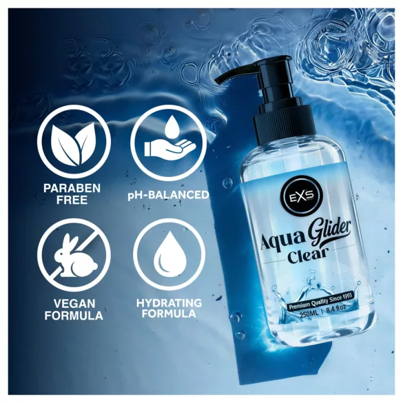 EXS AquaGlider Clear - gjennomsiktig, vannbasert glidemiddel i pumpeflaske (250 ml)