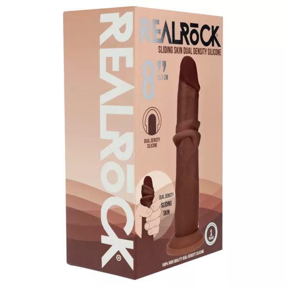 RealRock - realistisk dildo med dobbel tetthet (brun) - 20,5 cm