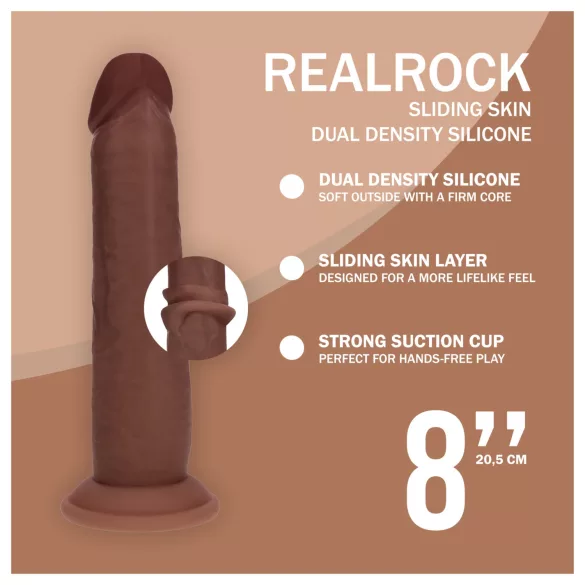 RealRock - realistisk dildo med dobbel tetthet (brun) - 20,5 cm