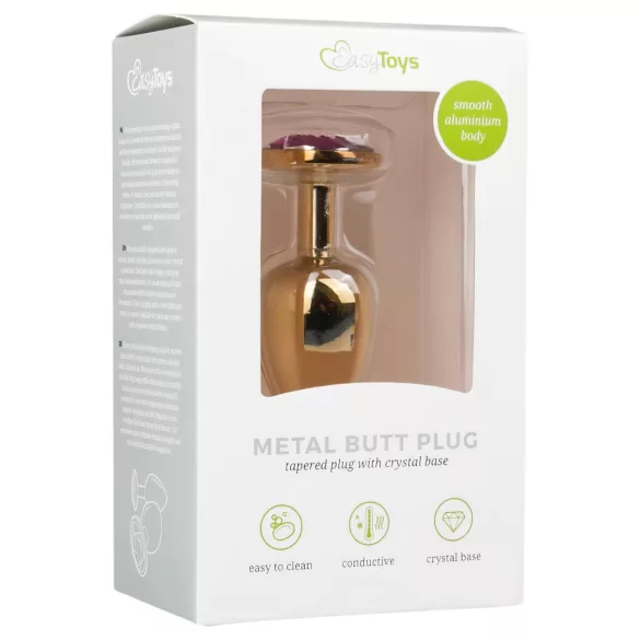 EasyToys Metal No.1 - analplugg med lilla stein, kjegleformet (gull, 2,5 cm)