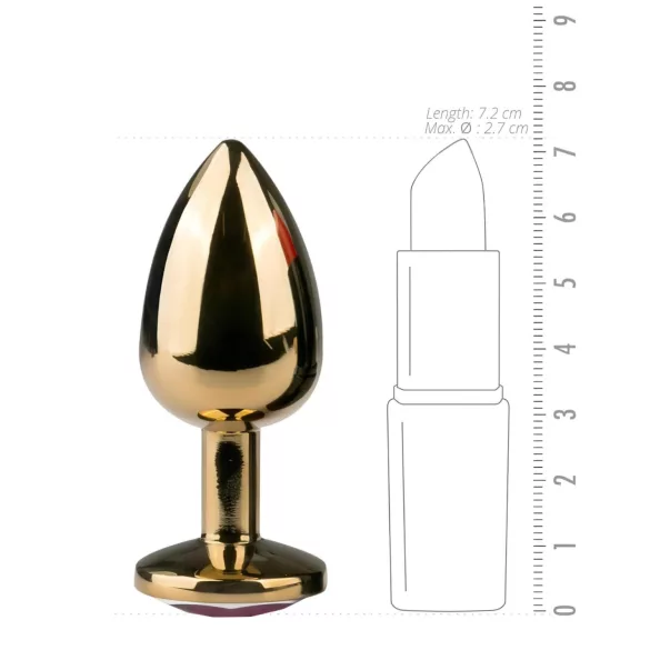 EasyToys Metal No.1 - analplugg med lilla stein, kjegleformet (gull, 2,5 cm)