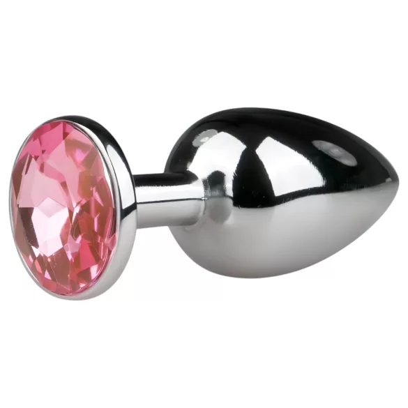 EasyToys Metall No.1 - analplugg med rosa stein i kjegleform (sølv, 2,7 cm)