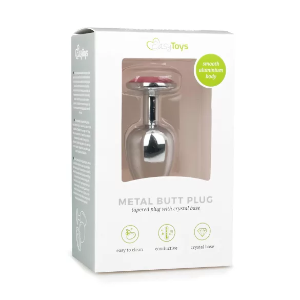 EasyToys Metall No.1 - analplugg med rosa stein i kjegleform (sølv, 2,7 cm)