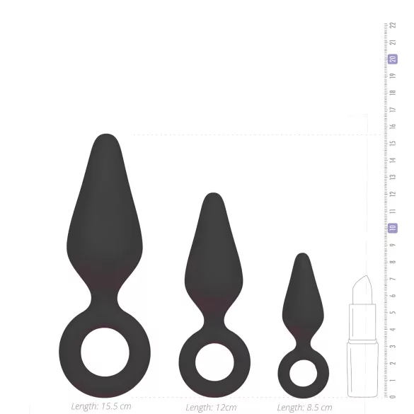 Easytoys - ringformet analpluggsett - 3 stk (svart)