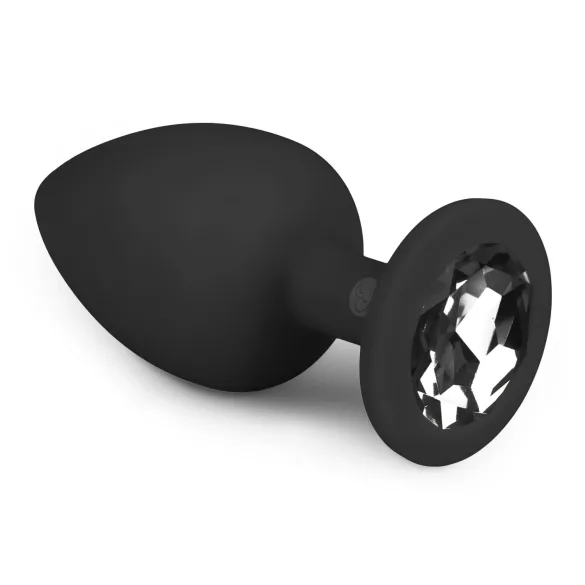 Easytoys Diamant - svart analplugg med hvit stein (stor)
