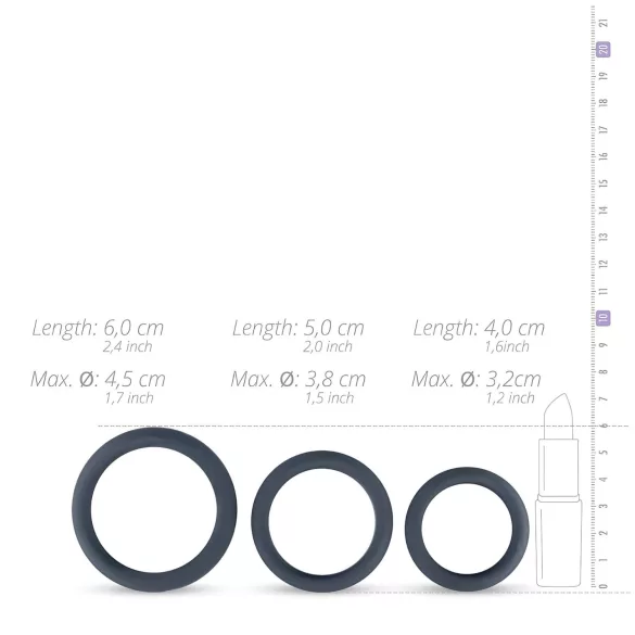 Boners - Silikon penisring-sett - 3 stk (grå)