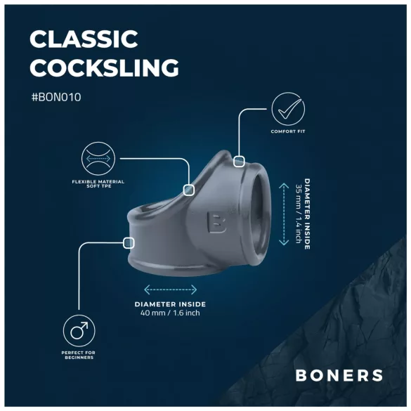 Boners Cocksling - Penisring og testikkelforlenger (grå)