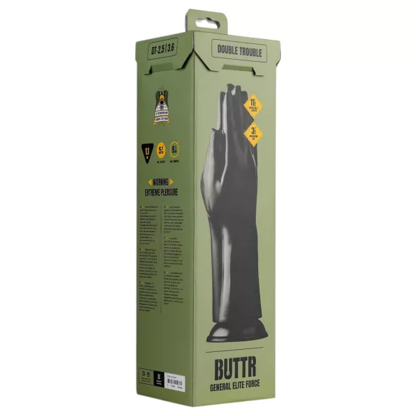 BUTTR Dobbelt Glede - sugekopp fisting dildo (svart)