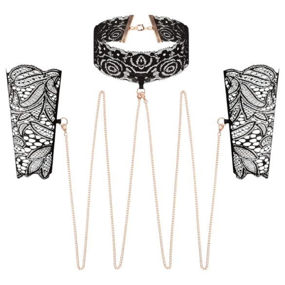 Rosy Gold - halsbånd og håndleddsmansjetter (svart)