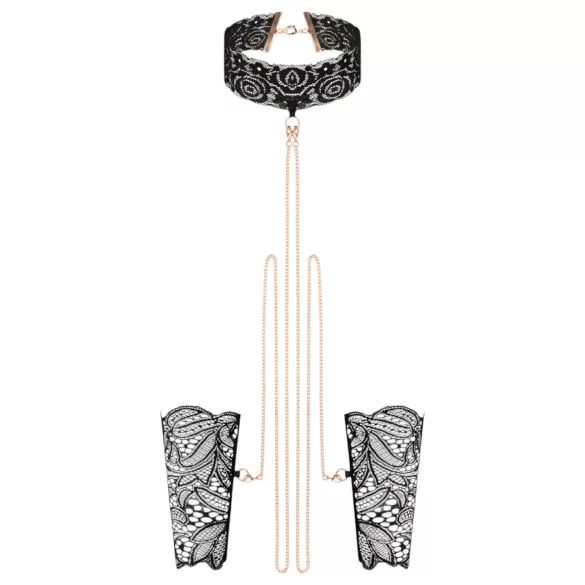 Rosy Gold - halsbånd og håndleddsmansjetter (svart)