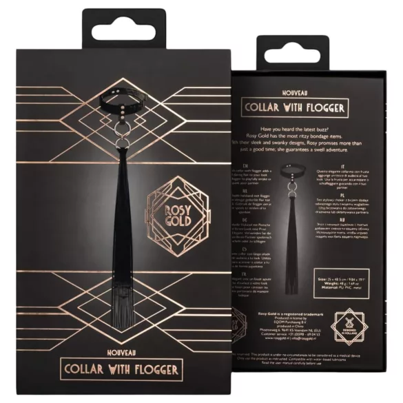 Rosy Gold - halsbånd & pisk (svart)