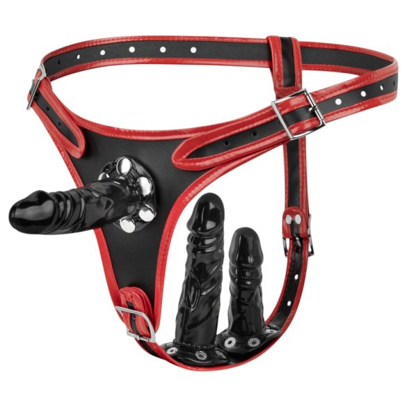 Easytoys - trippel strop-on dildo (svart)