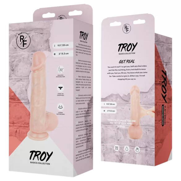 Real Fantasy Troy - naturtro dildo med bevegelig hud (hudfarget) - 25 cm