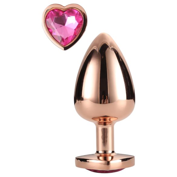 Gleaming Love - aluminiumsplugg med hjerteformet stein - M (roségull)