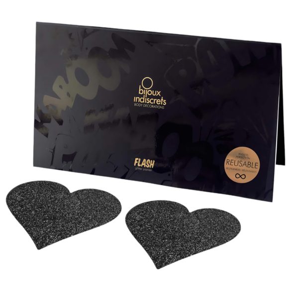 Bijoux Indiscrets Flash - hjerteformede brystvorte-klistremerker (svart)