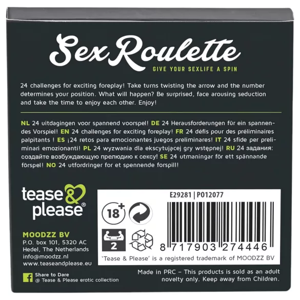 tease & please - Sex Roulette Forspill - Rulett-brettspill for par