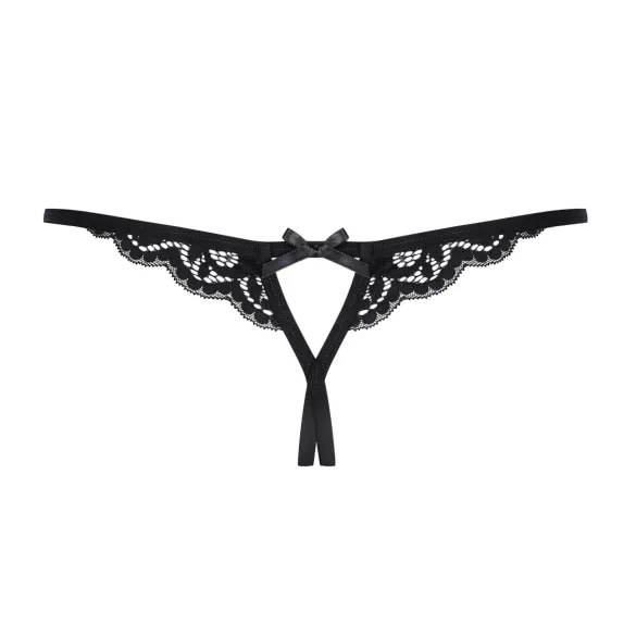 Obsessive 831-THC-1 - Åpen blondetanga med små sløyfer (svart) - L/XL