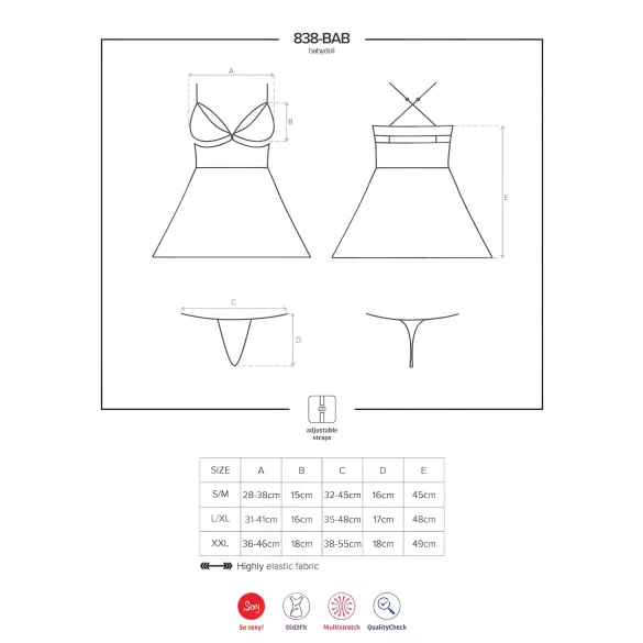 Obsessive 838-BAB-1 - Gjennomsiktig, blondesett babydoll (svart)