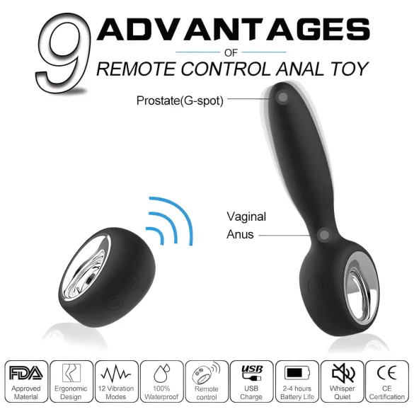 Aixiasia Dylon-Remote - trådløs, oppladbar analvibrator (svart)